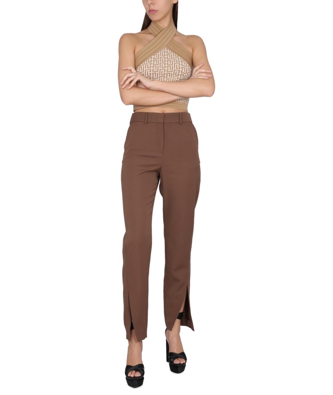 BALMAIN Коричневые шерстяные прямые брюки, фото 3