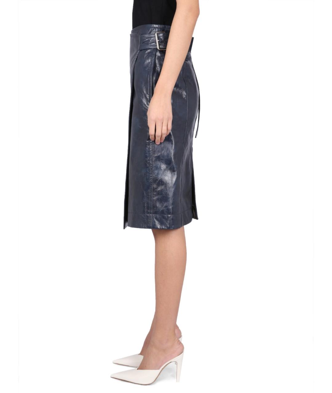 BOTTEGA VENETA Синяя кожаная юбка миди, фото 4