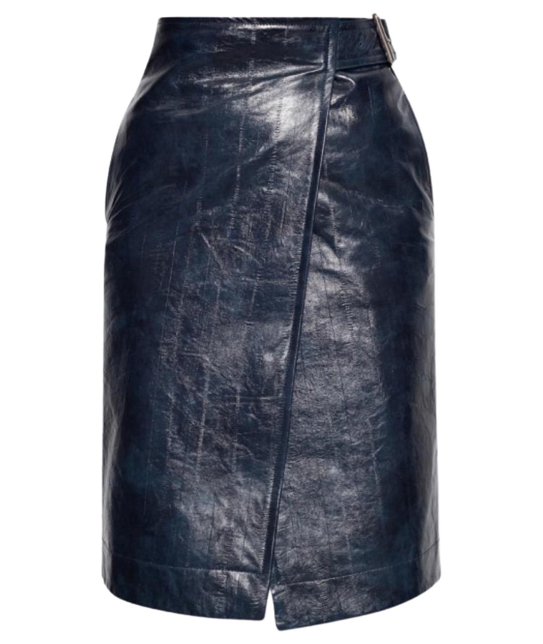 BOTTEGA VENETA Синяя кожаная юбка миди, фото 1