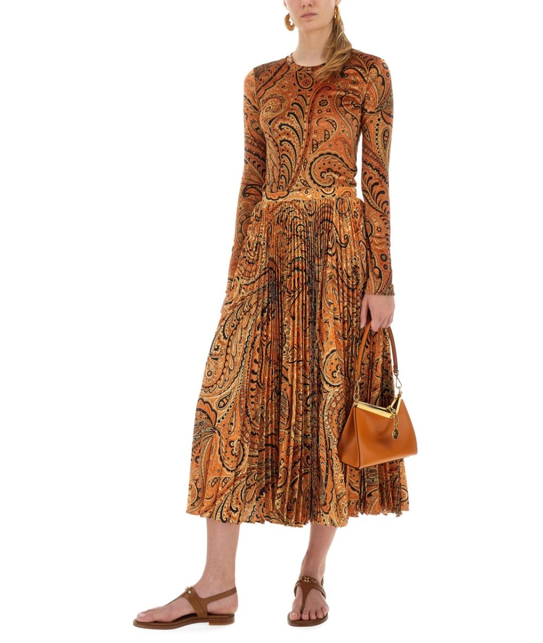 ETRO Оранжевая полиэстеровая юбка миди, фото 3