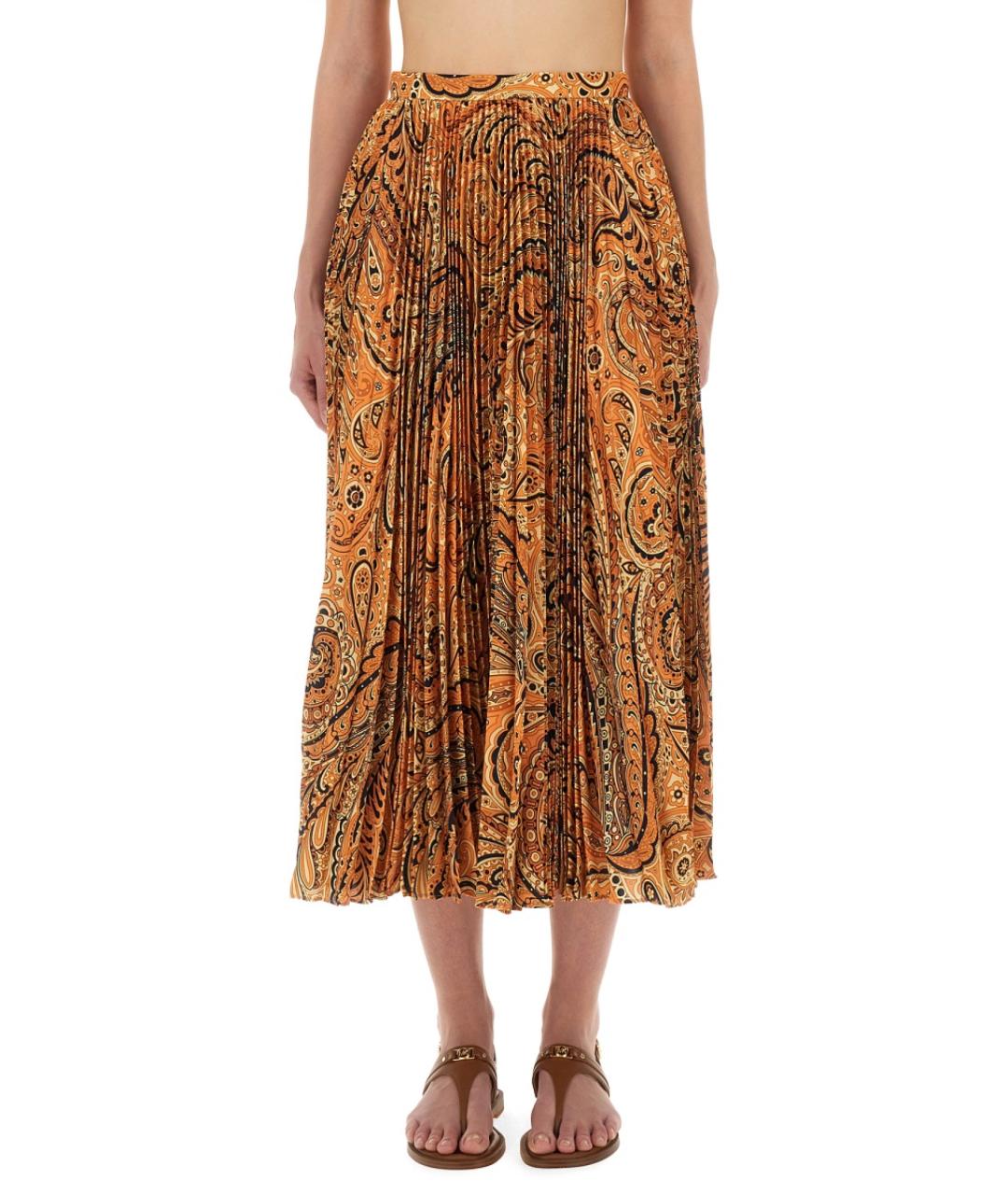 ETRO Оранжевая полиэстеровая юбка миди, фото 2