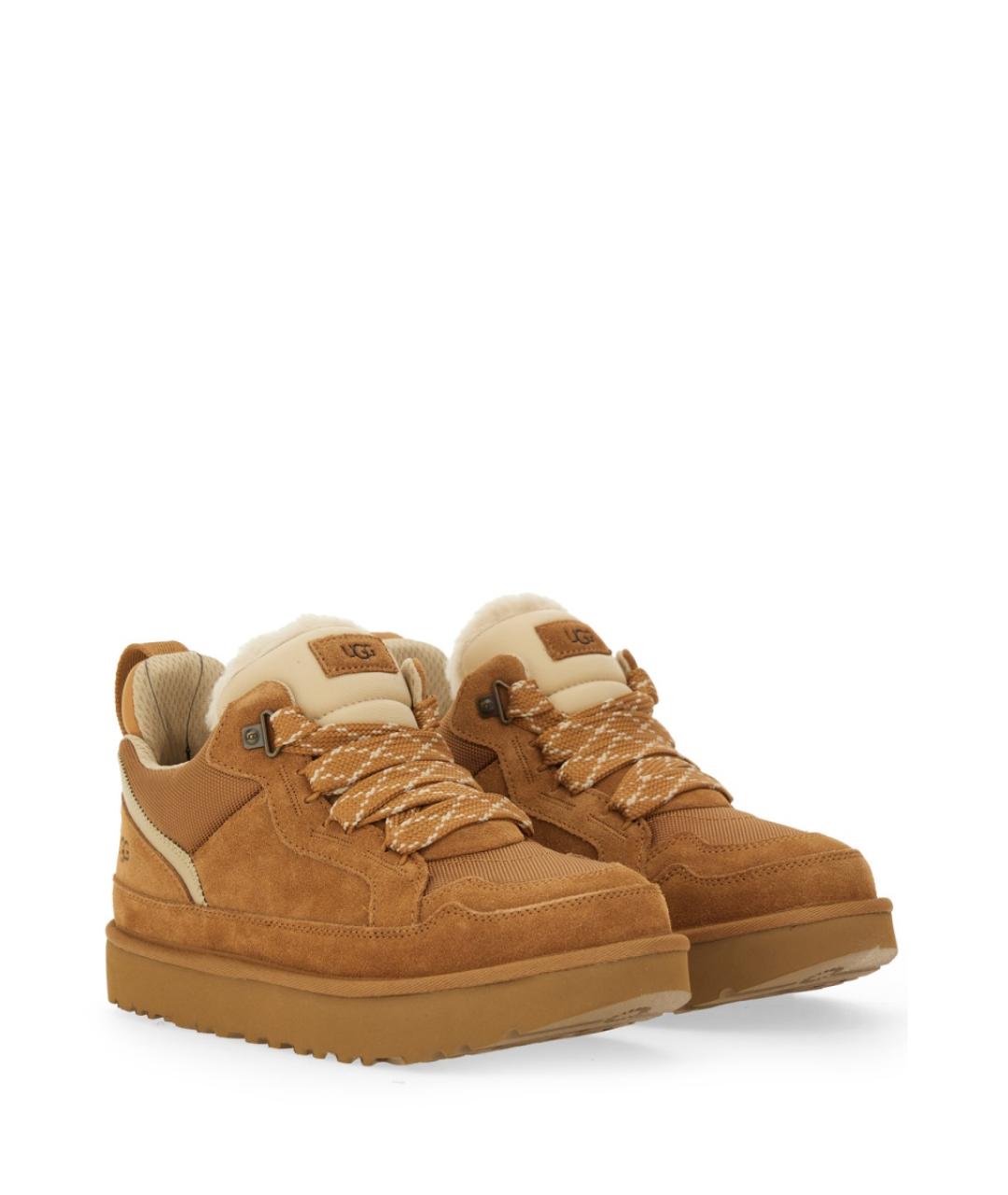 UGG AUSTRALIA Коричневые кожаные низкие кроссовки / кеды, фото 3