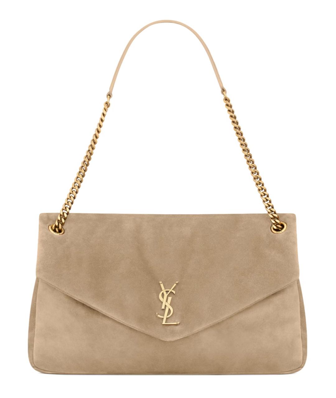 SAINT LAURENT Бежевая замшевая сумка через плечо, фото 1