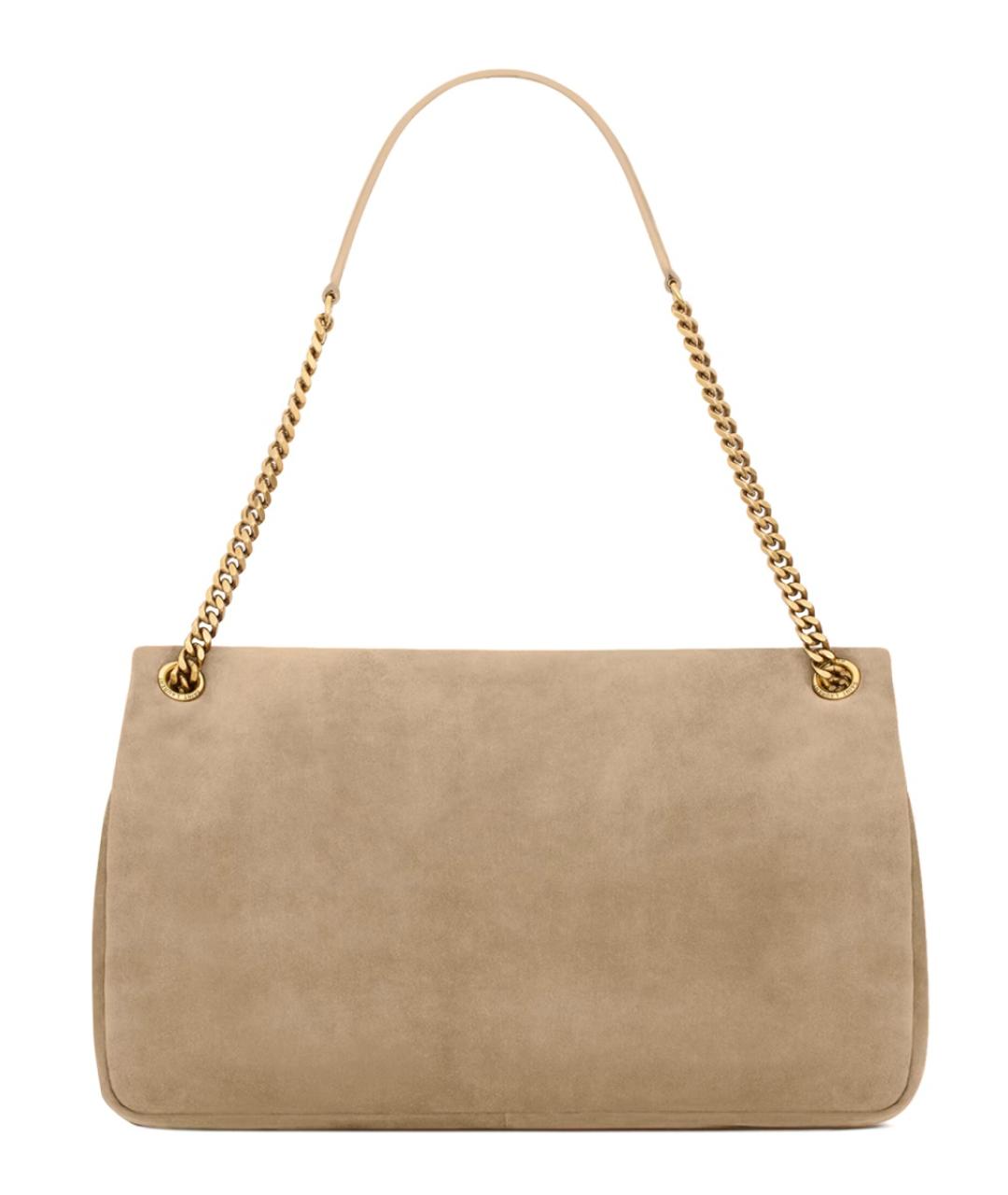 SAINT LAURENT Бежевая замшевая сумка через плечо, фото 3