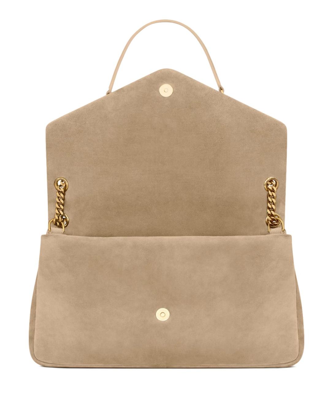 SAINT LAURENT Бежевая замшевая сумка через плечо, фото 5