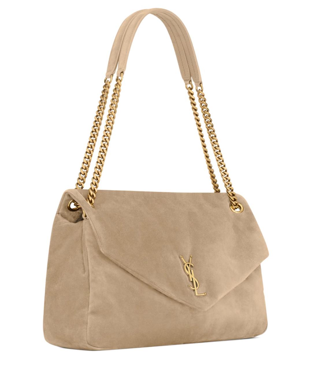 SAINT LAURENT Бежевая замшевая сумка через плечо, фото 2
