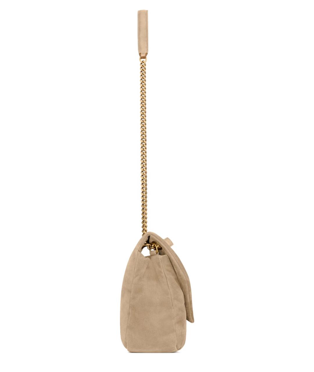 SAINT LAURENT Бежевая замшевая сумка через плечо, фото 4