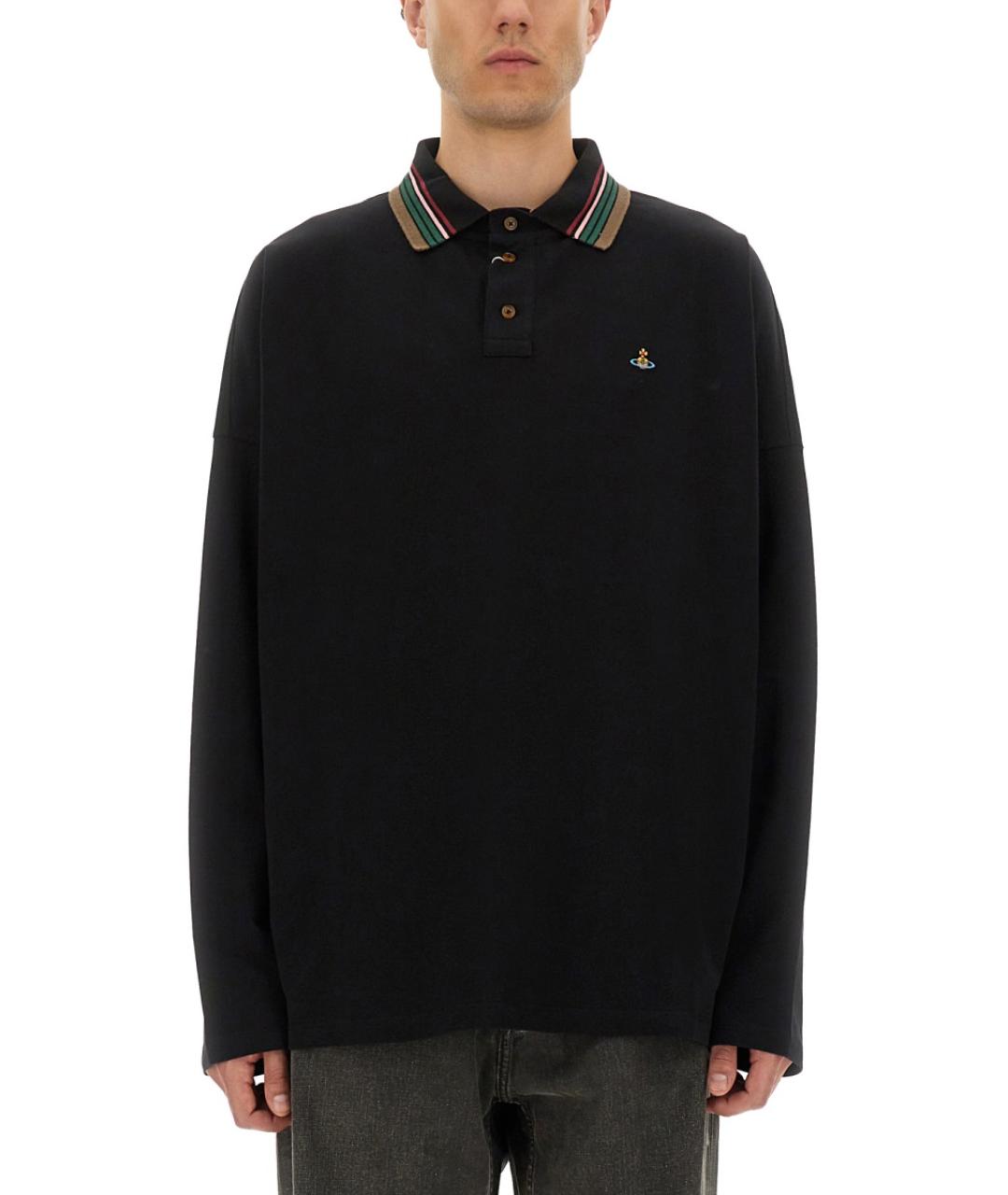 VIVIENNE WESTWOOD Черное хлопковое поло с длинным рукавом, фото 2
