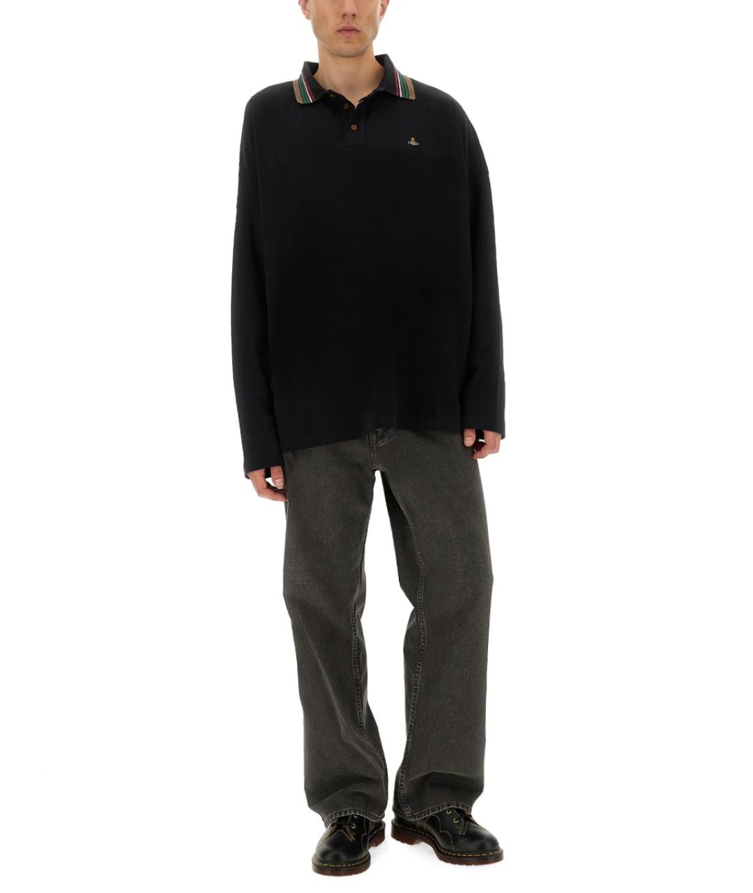 VIVIENNE WESTWOOD Черное хлопковое поло с длинным рукавом, фото 3