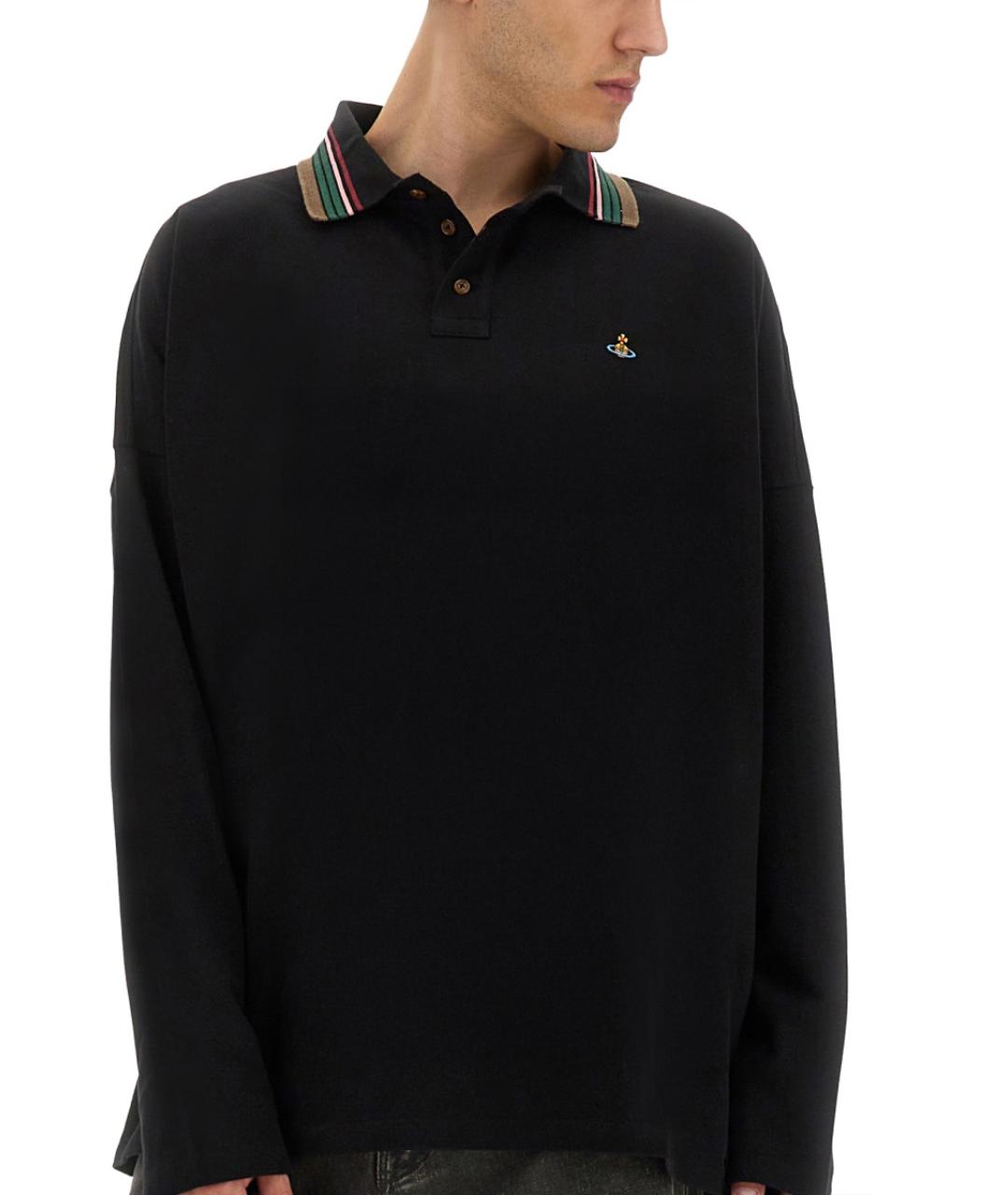 VIVIENNE WESTWOOD Черное хлопковое поло с длинным рукавом, фото 5