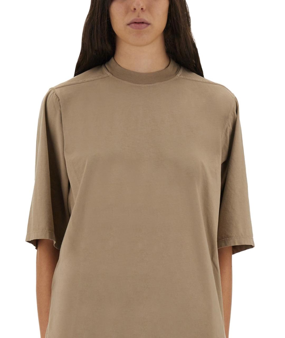 RICK OWENS DRKSHDW Бежевая хлопковая футболка, фото 2