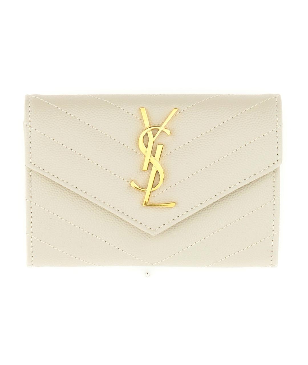 SAINT LAURENT Бежевый кожаный кошелек, фото 1