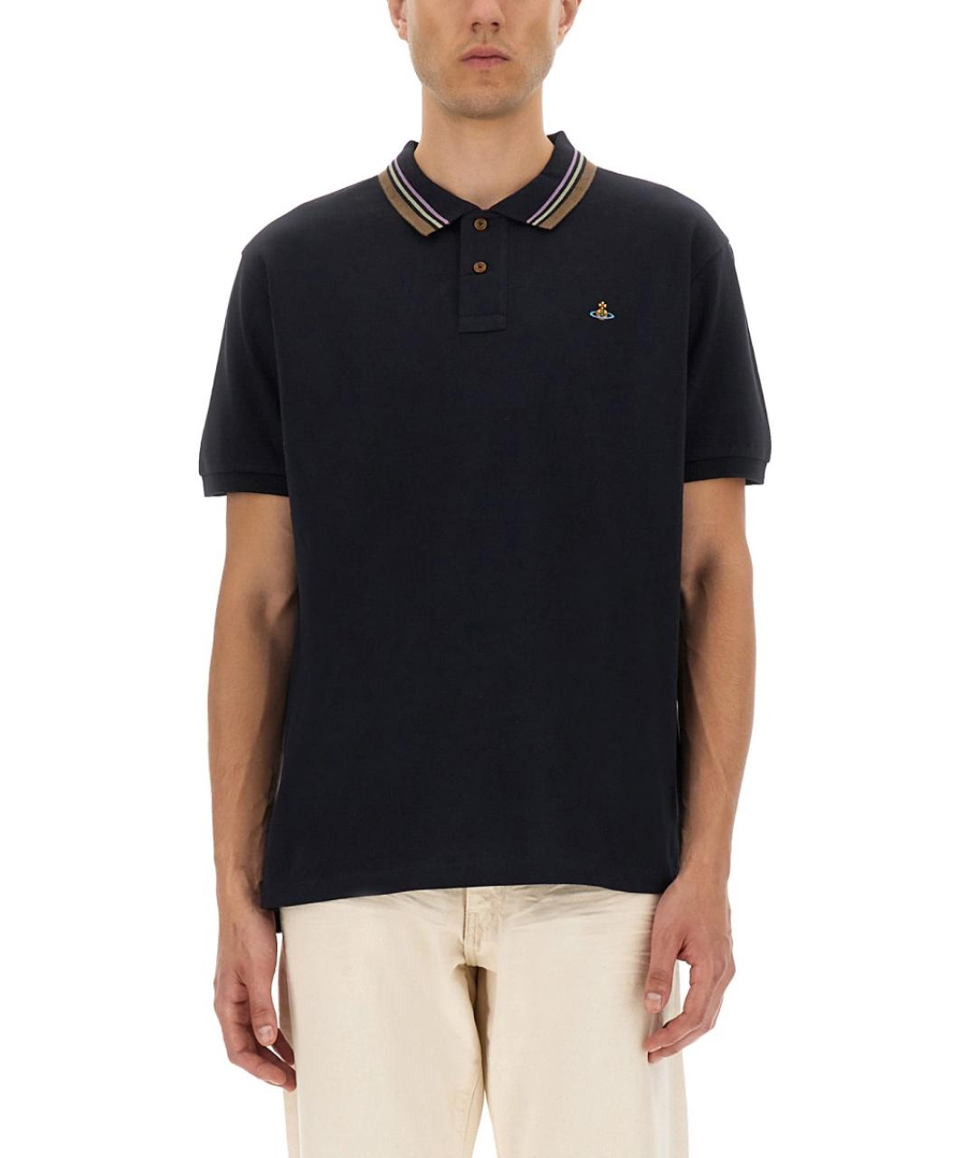 VIVIENNE WESTWOOD Синее хлопковое поло с коротким рукавом, фото 2
