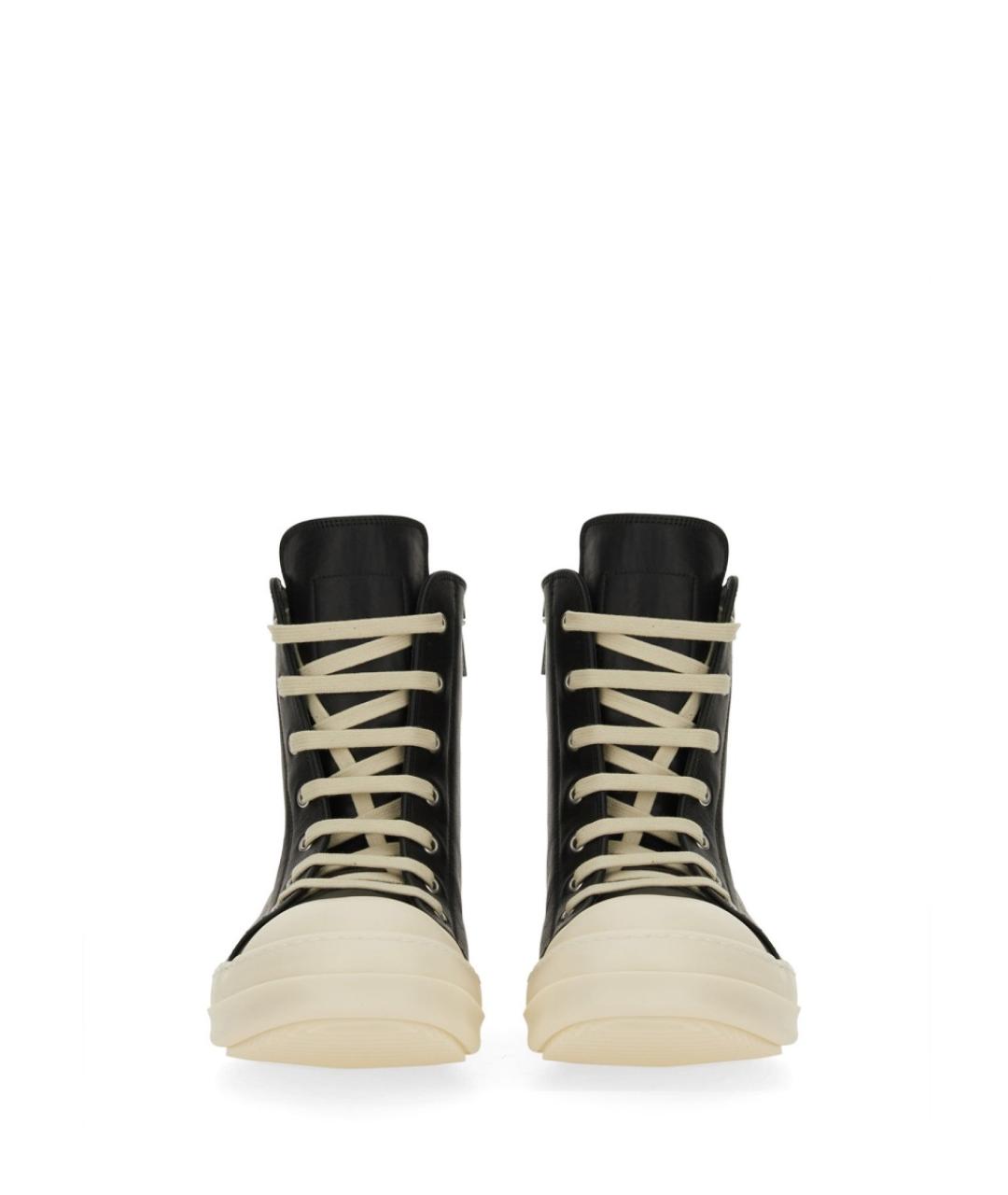 RICK OWENS Черные кожаные высокие кроссовки / кеды, фото 4