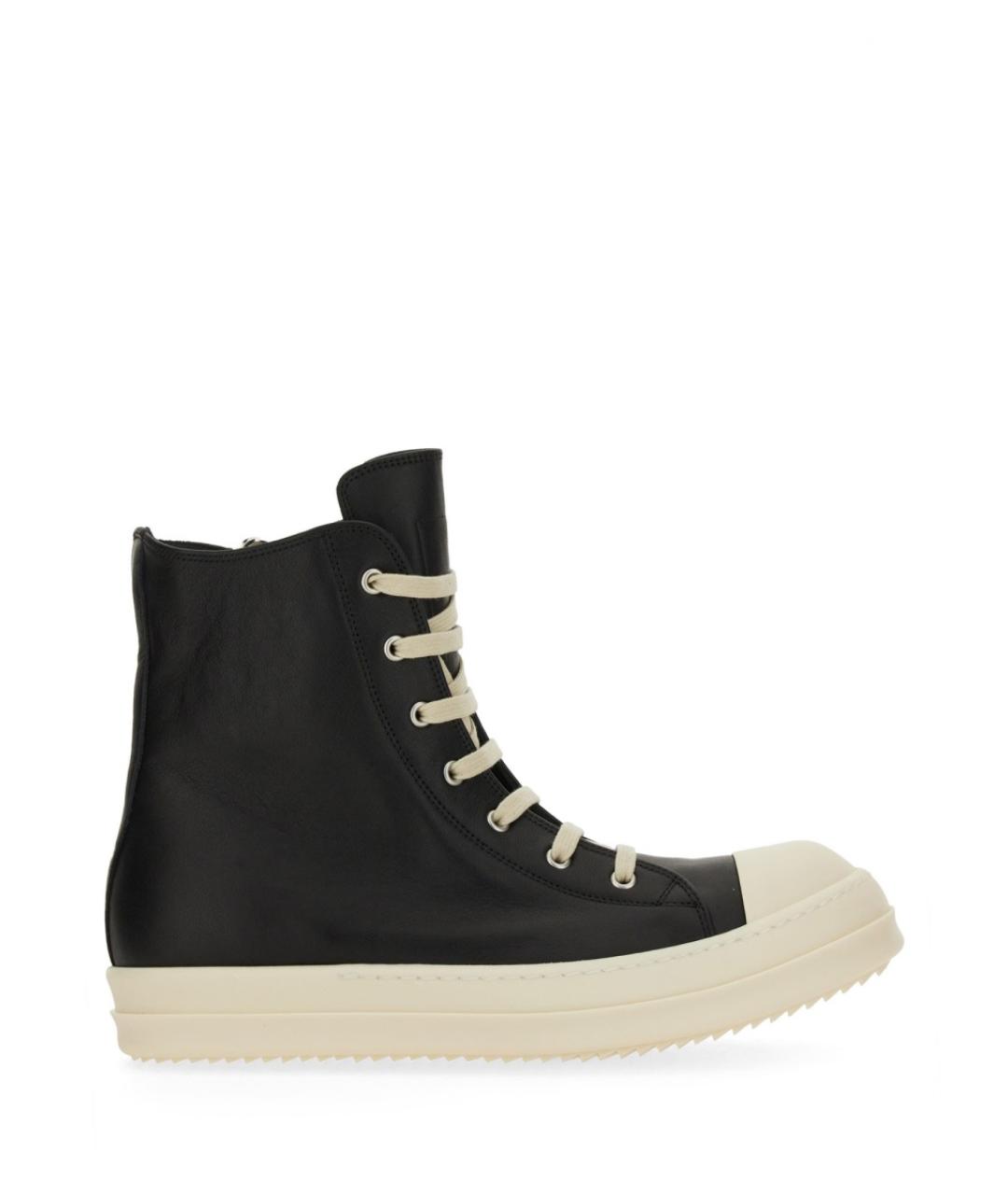 RICK OWENS Черные кожаные высокие кроссовки / кеды, фото 1