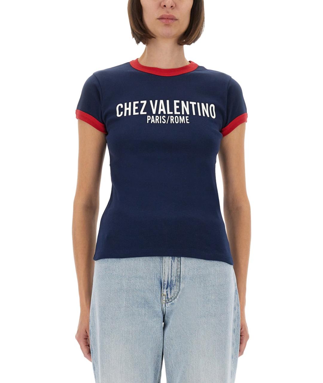 VALENTINO Синяя хлопковая футболка, фото 2