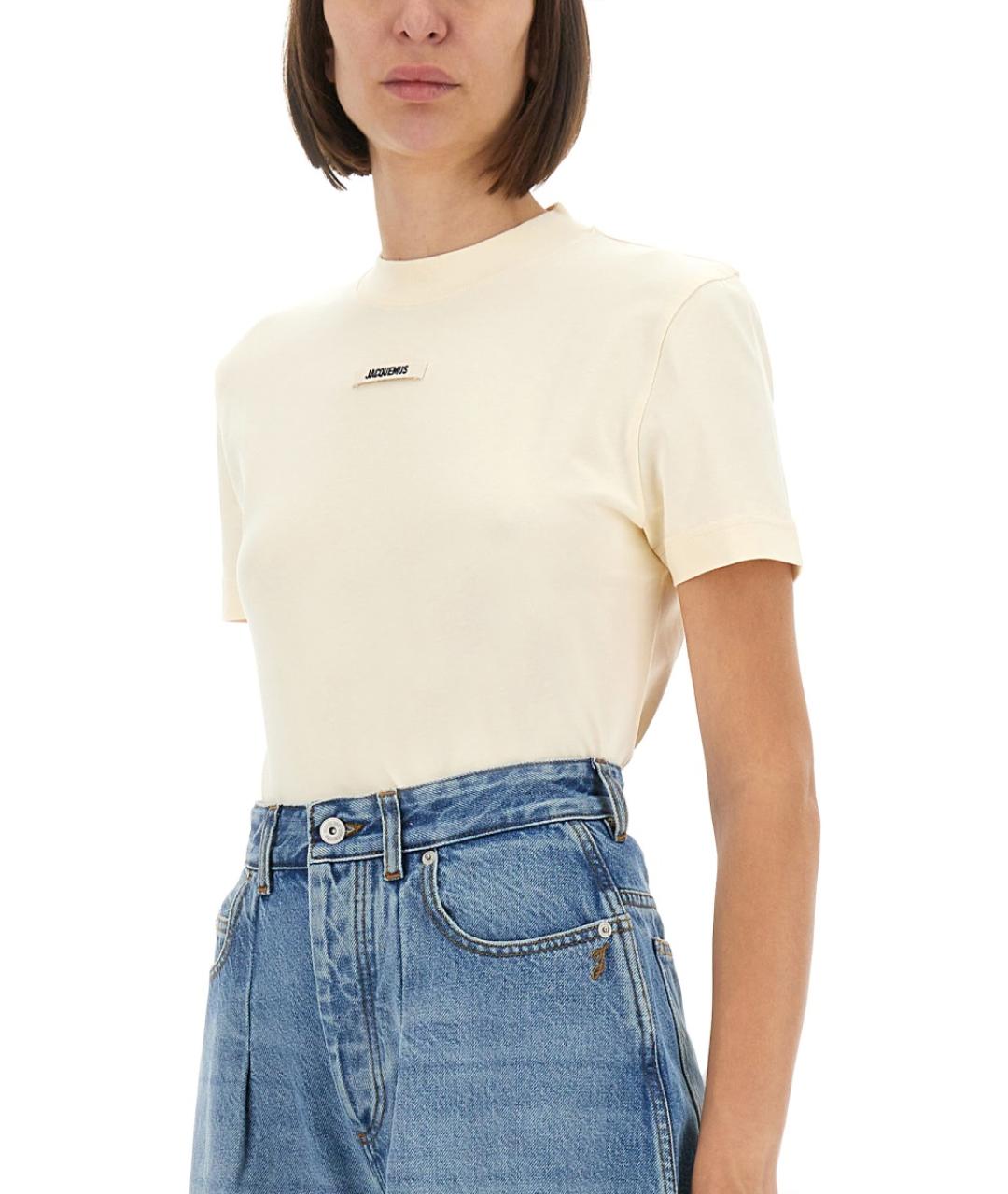 JACQUEMUS Бежевая хлопковая футболка, фото 5
