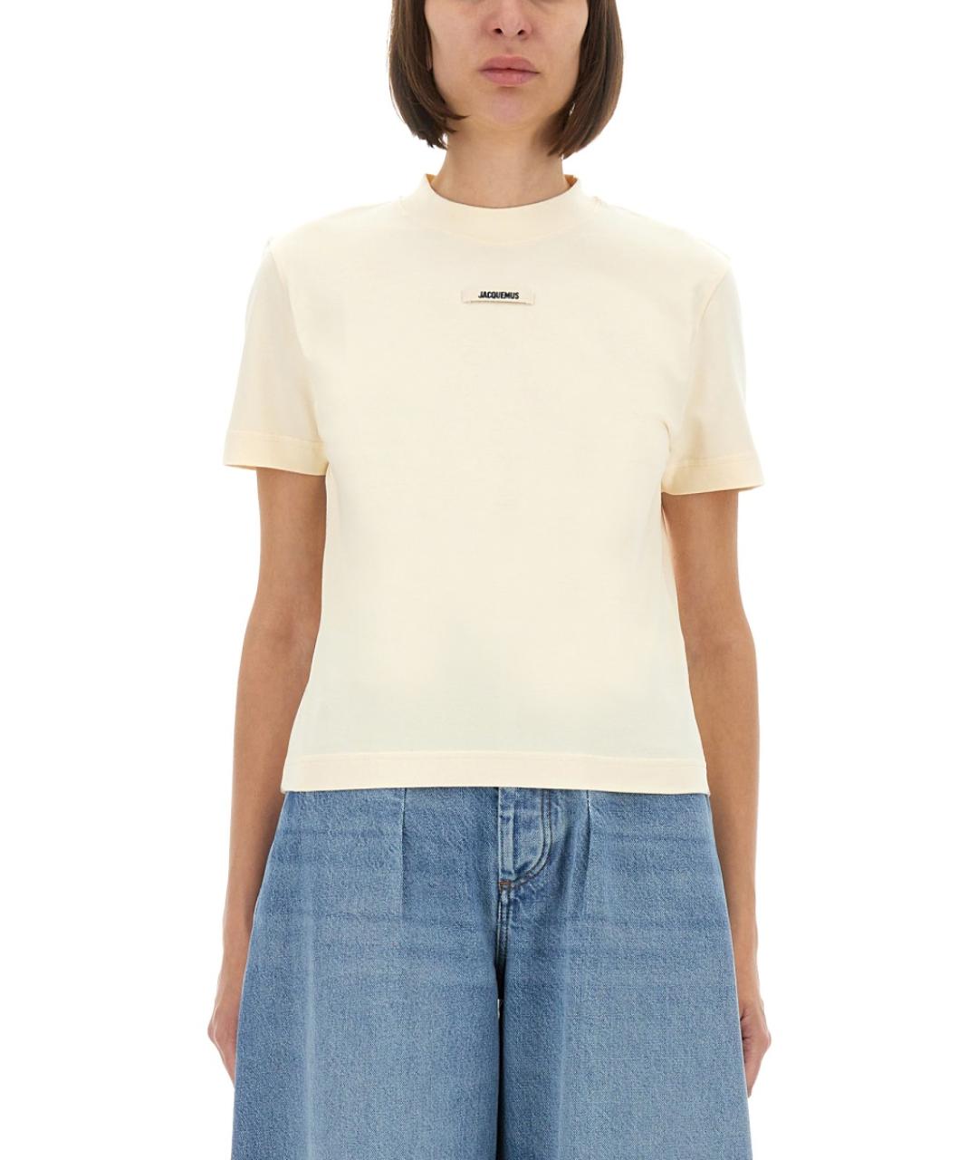 JACQUEMUS Бежевая хлопковая футболка, фото 2