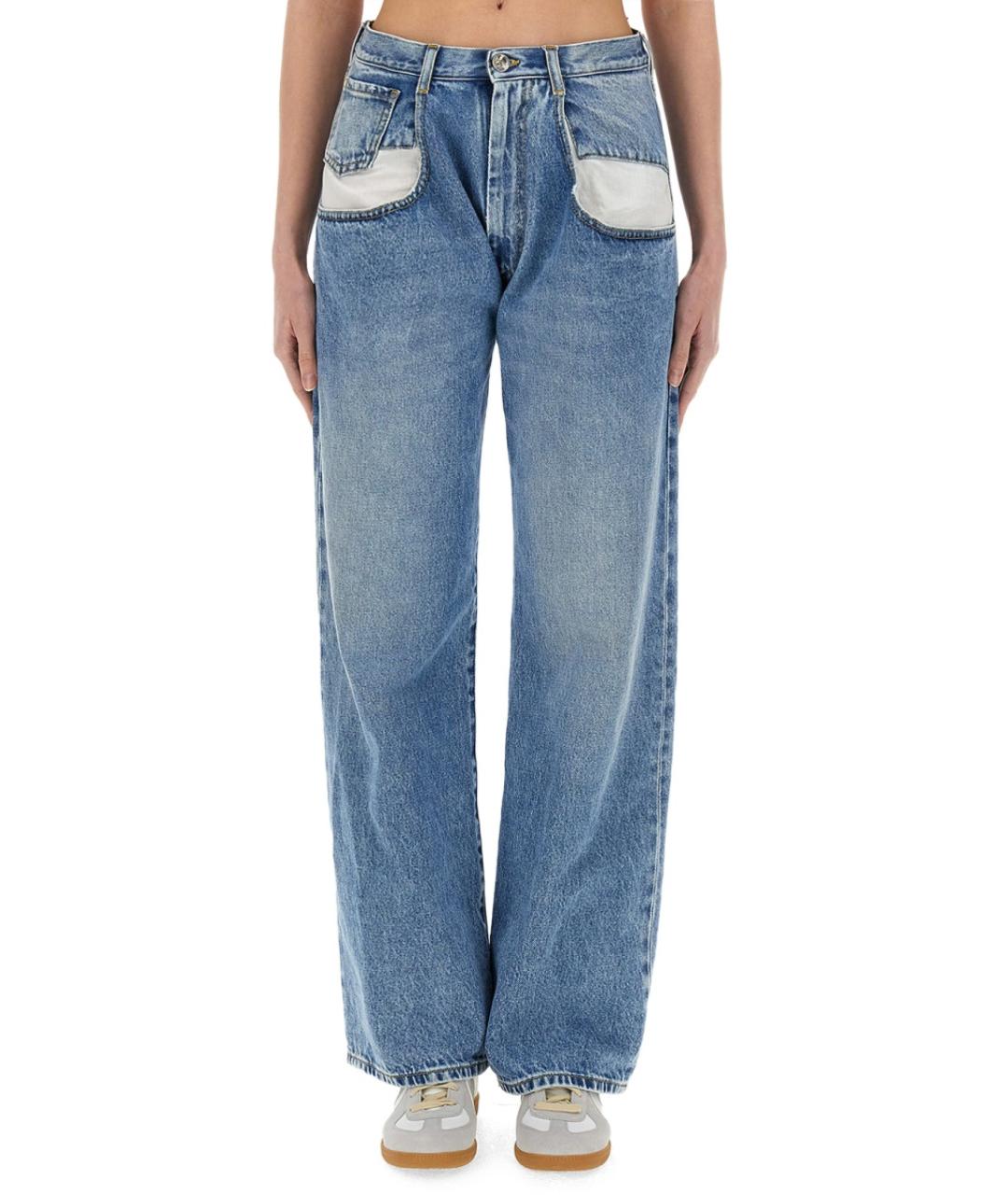 MAISON MARGIELA Синие хлопковые прямые брюки, фото 2