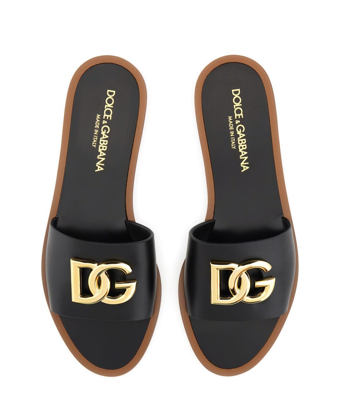 DOLCE&GABBANA Черные кожаные шлепанцы, фото 6