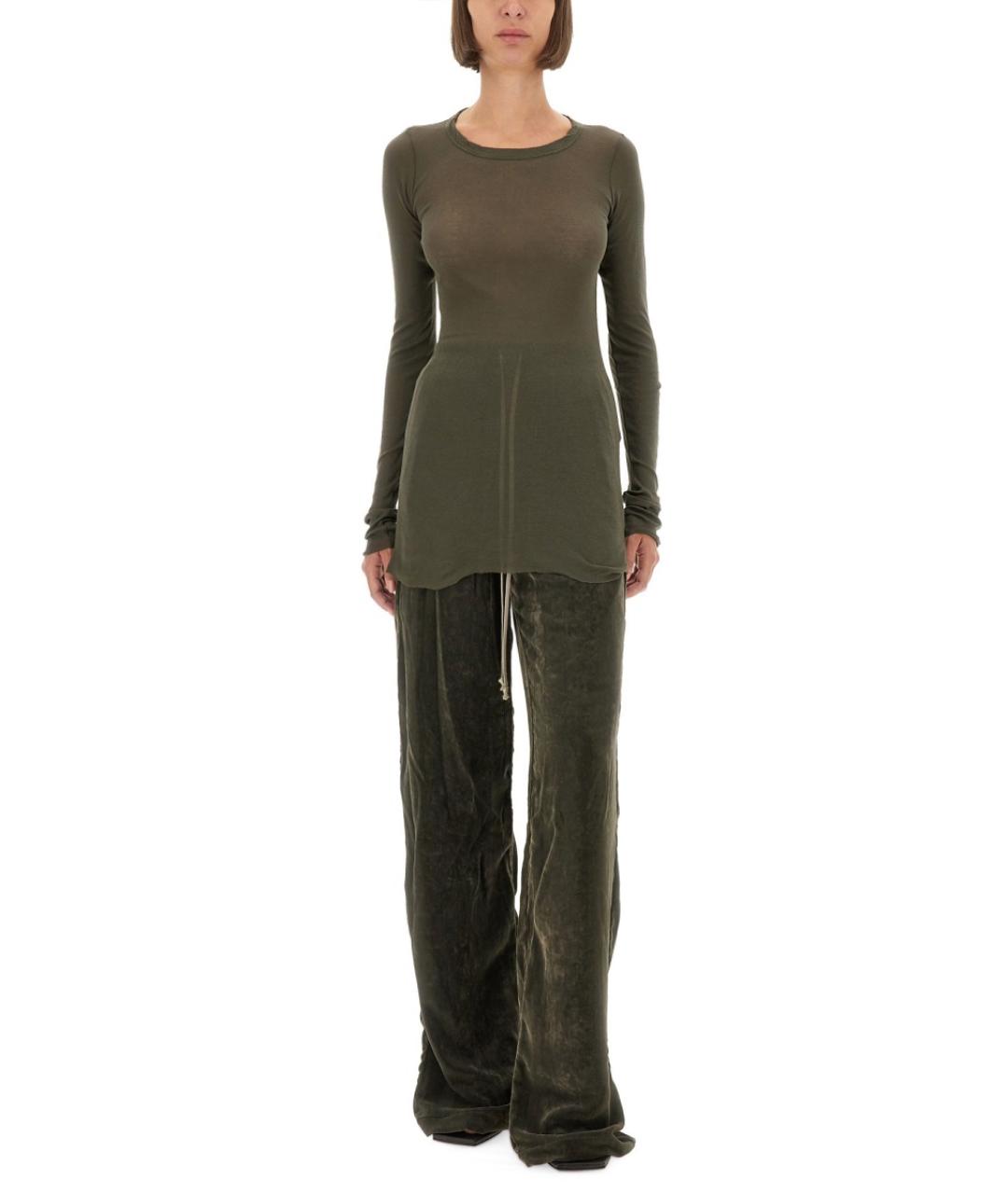 RICK OWENS Зеленые вискозные прямые брюки, фото 3