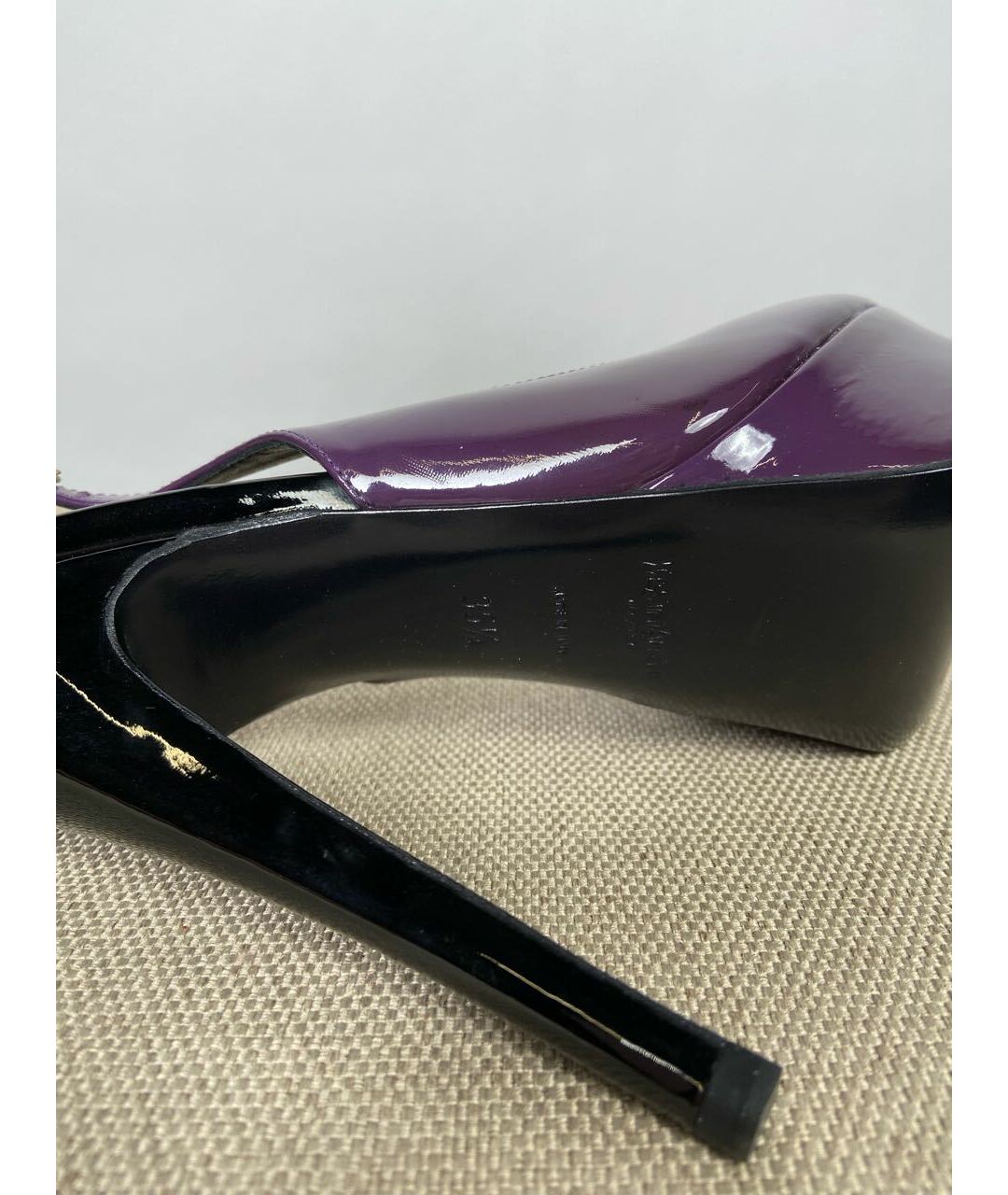 SAINT LAURENT Фиолетовые босоножки из лакированной кожи, фото 6
