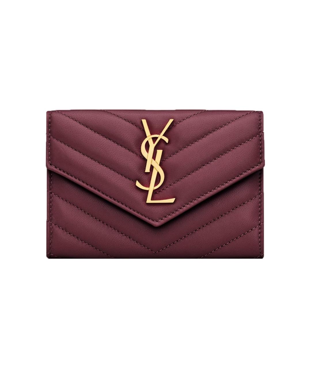 SAINT LAURENT Бордовый кожаный кошелек, фото 1