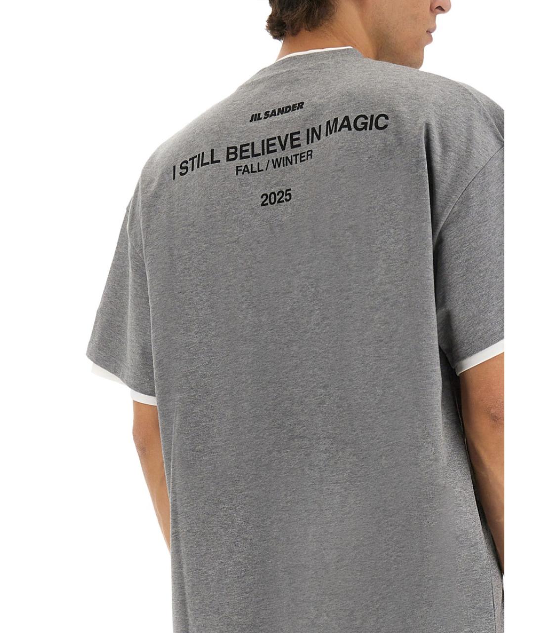 JIL SANDER Серая хлопковая футболка, фото 2