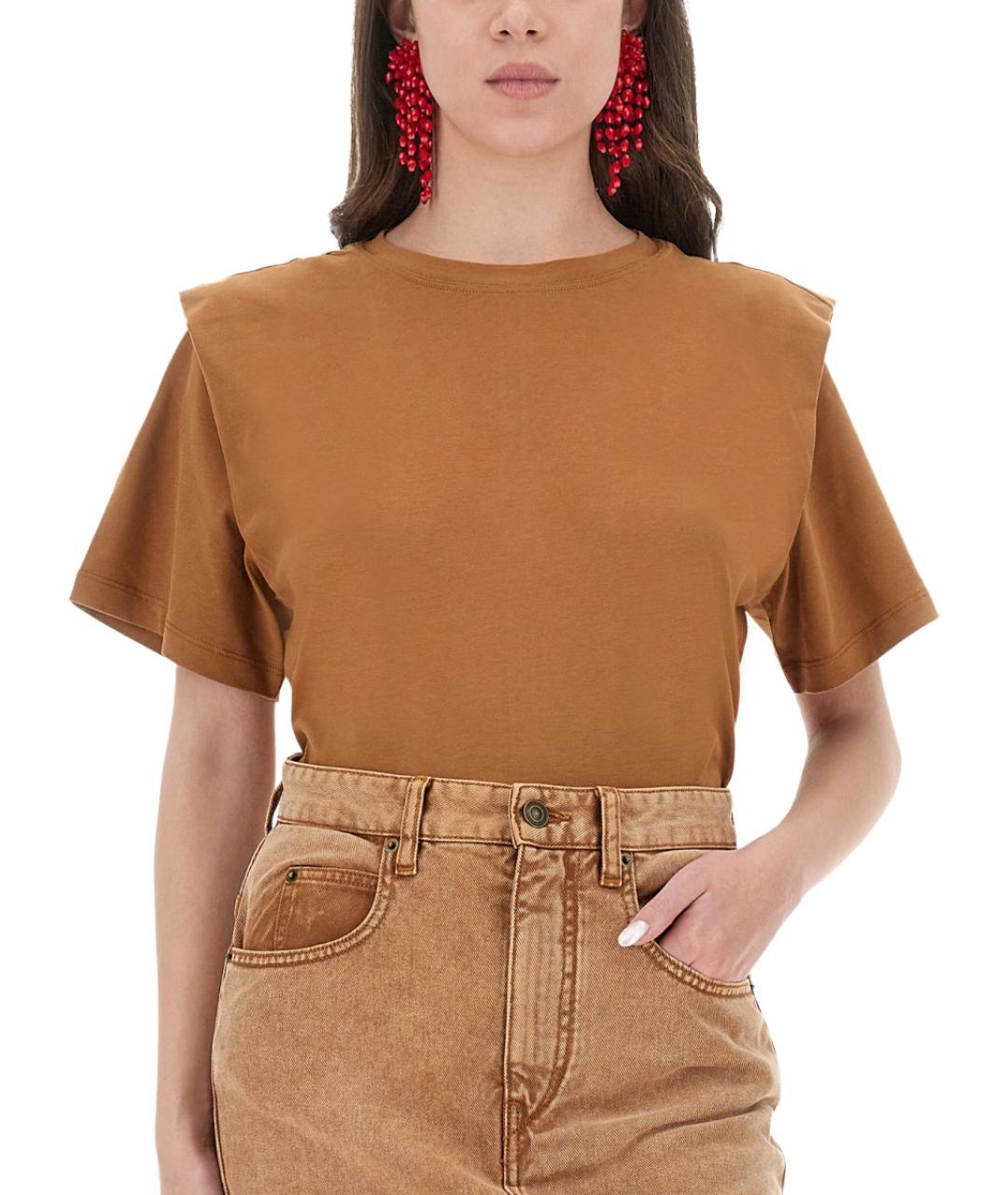 ISABEL MARANT Коричневая хлопковая футболка, фото 5