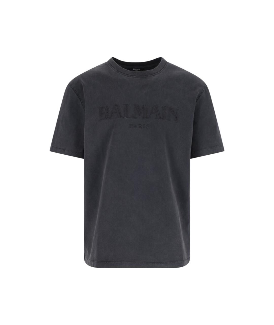 BALMAIN Серая хлопковая футболка, фото 1