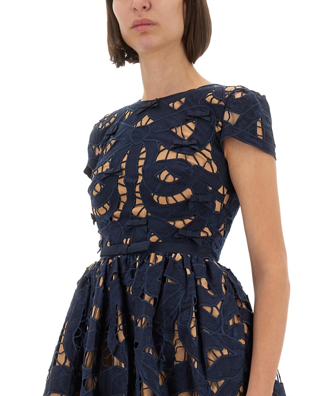 SELF-PORTRAIT Синее хлопковое коктейльное платье, фото 4