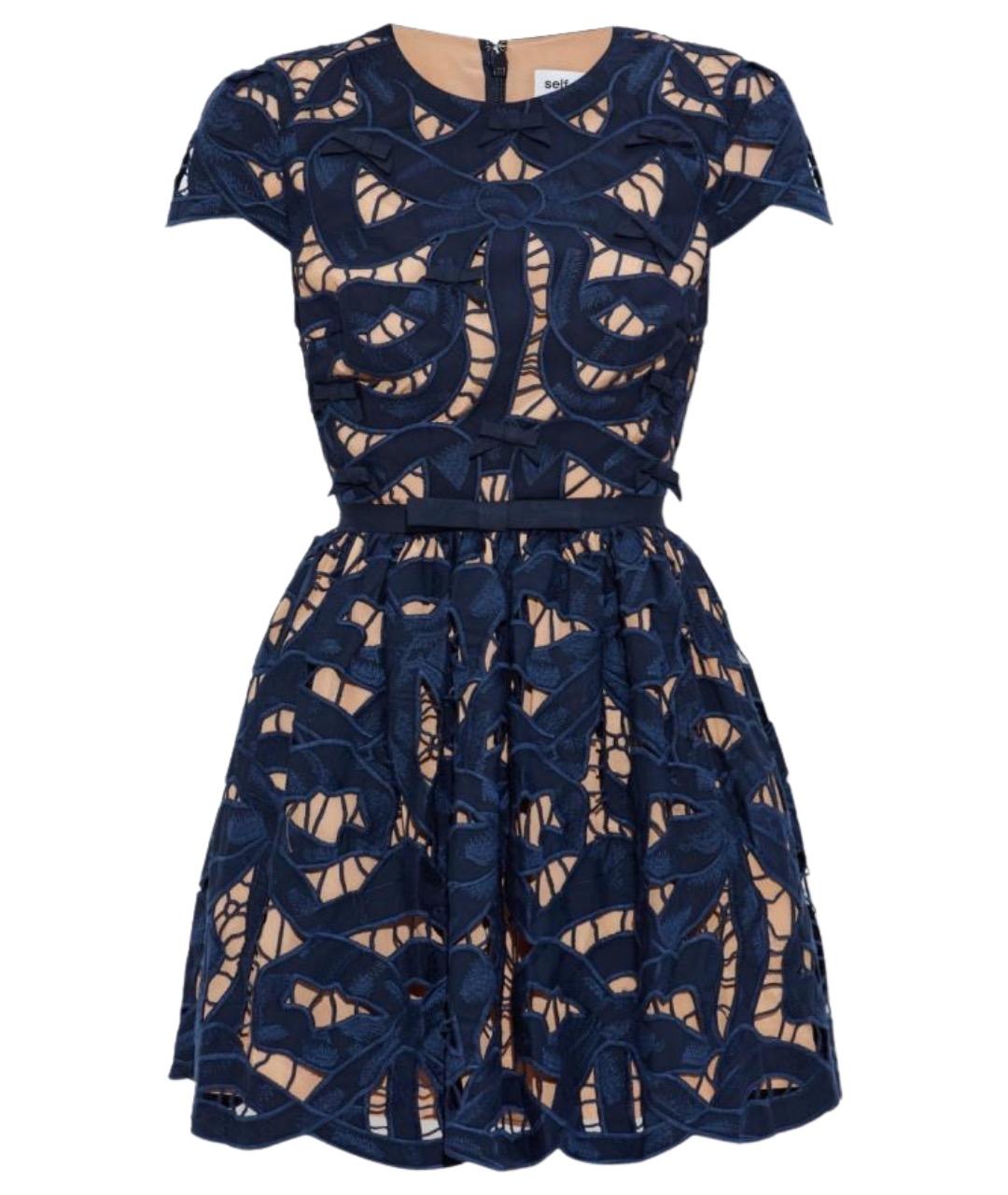 SELF-PORTRAIT Синее хлопковое коктейльное платье, фото 1