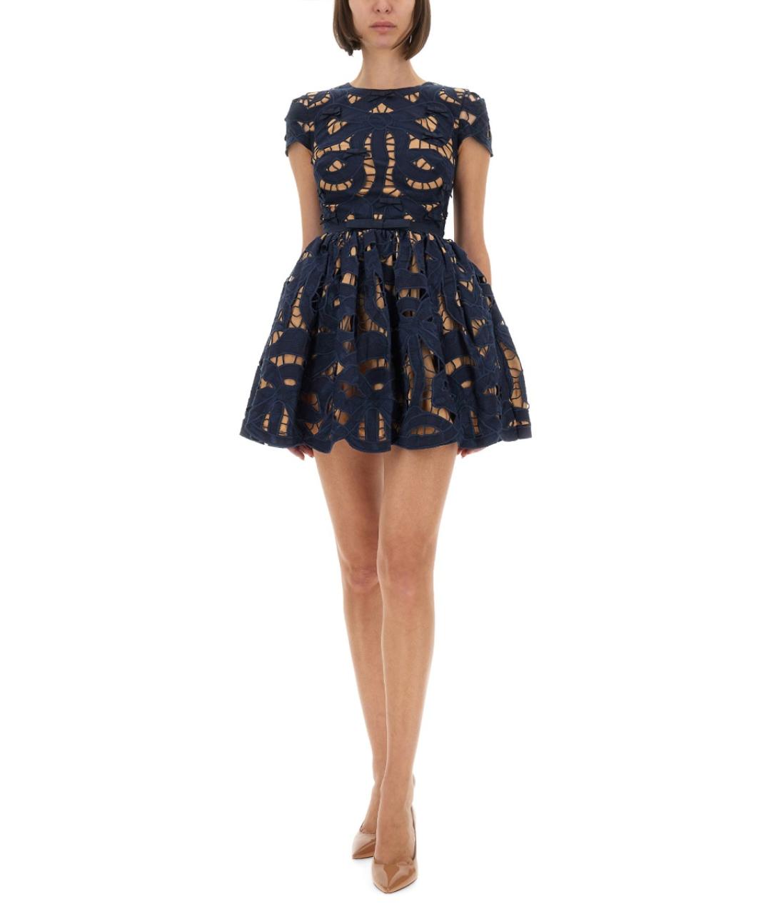 SELF-PORTRAIT Синее хлопковое коктейльное платье, фото 2