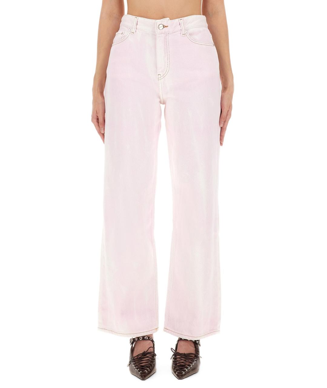 GANNI Розовые хлопковые прямые джинсы, фото 2