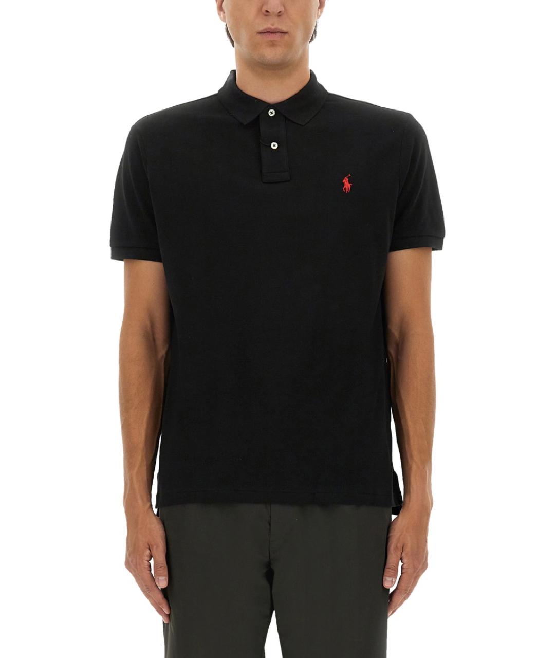 POLO RALPH LAUREN Черное хлопковое поло с коротким рукавом, фото 2