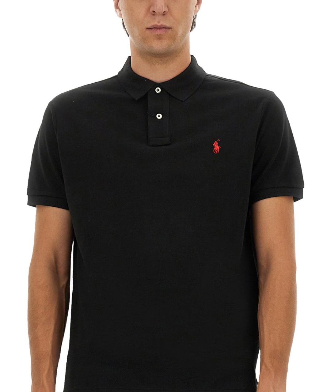POLO RALPH LAUREN Черное хлопковое поло с коротким рукавом, фото 5