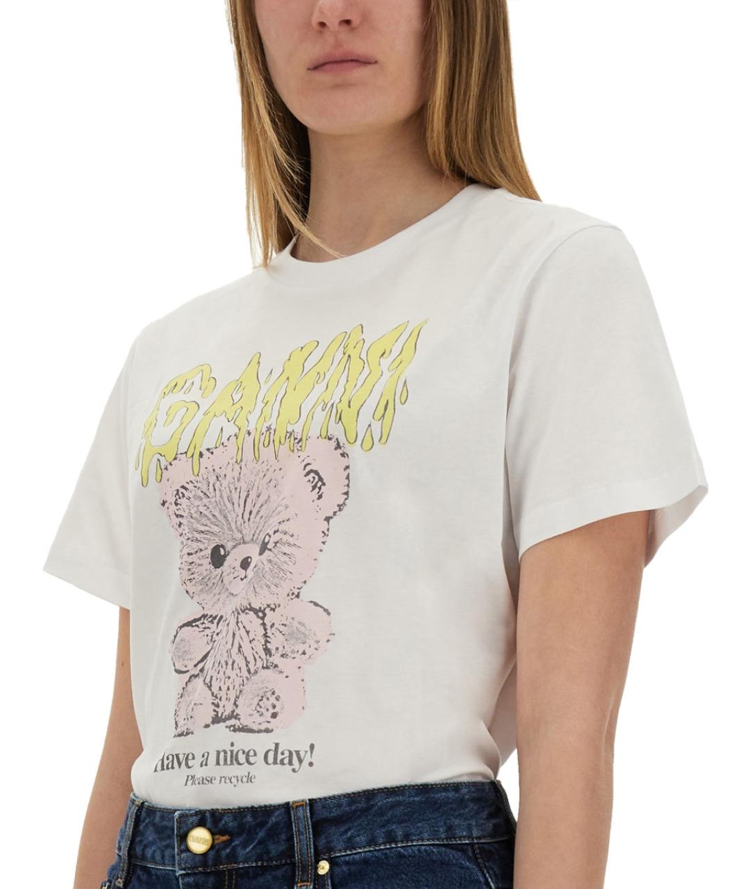 GANNI Белая хлопковая футболка, фото 5