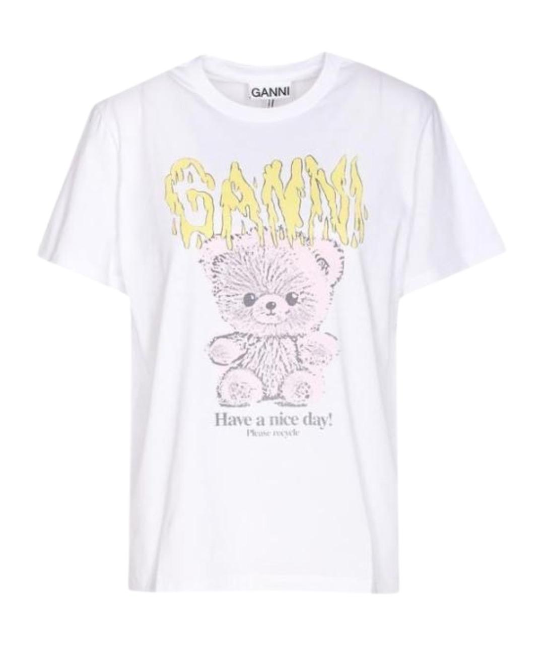 GANNI Белая хлопковая футболка, фото 1