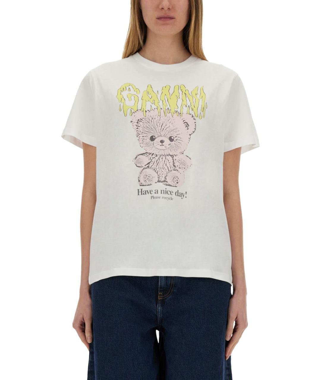 GANNI Белая хлопковая футболка, фото 2