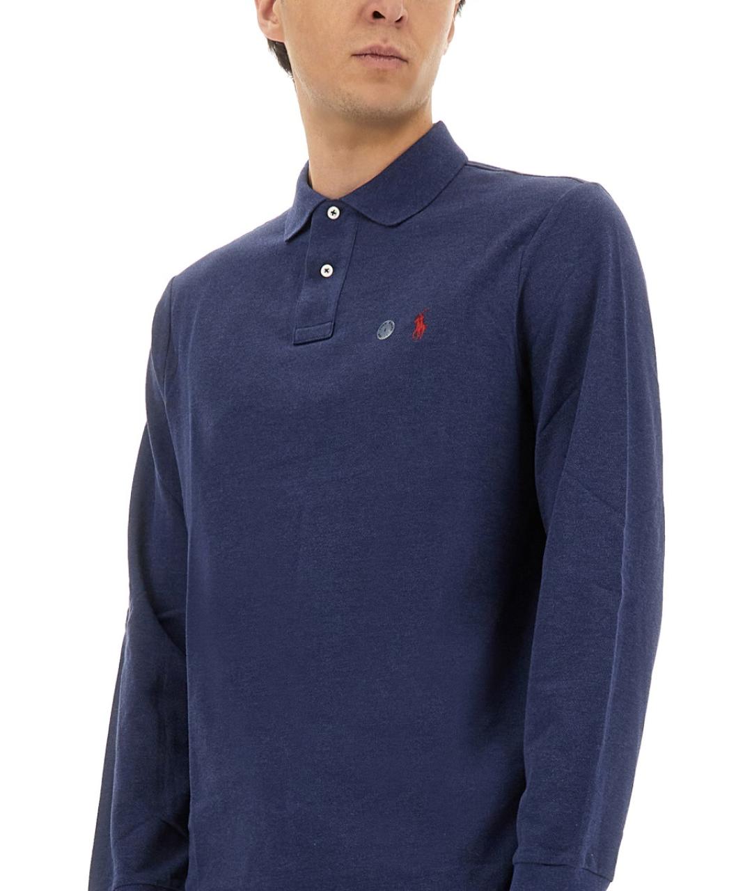 POLO RALPH LAUREN Синее хлопковое поло с коротким рукавом, фото 5