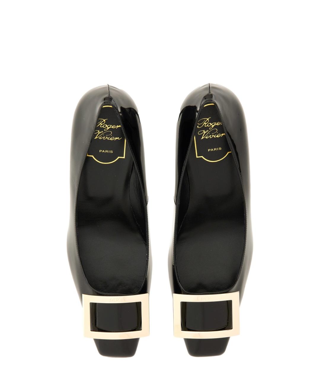 ROGER VIVIER Черные кожаные лодочки на низком каблуке, фото 5
