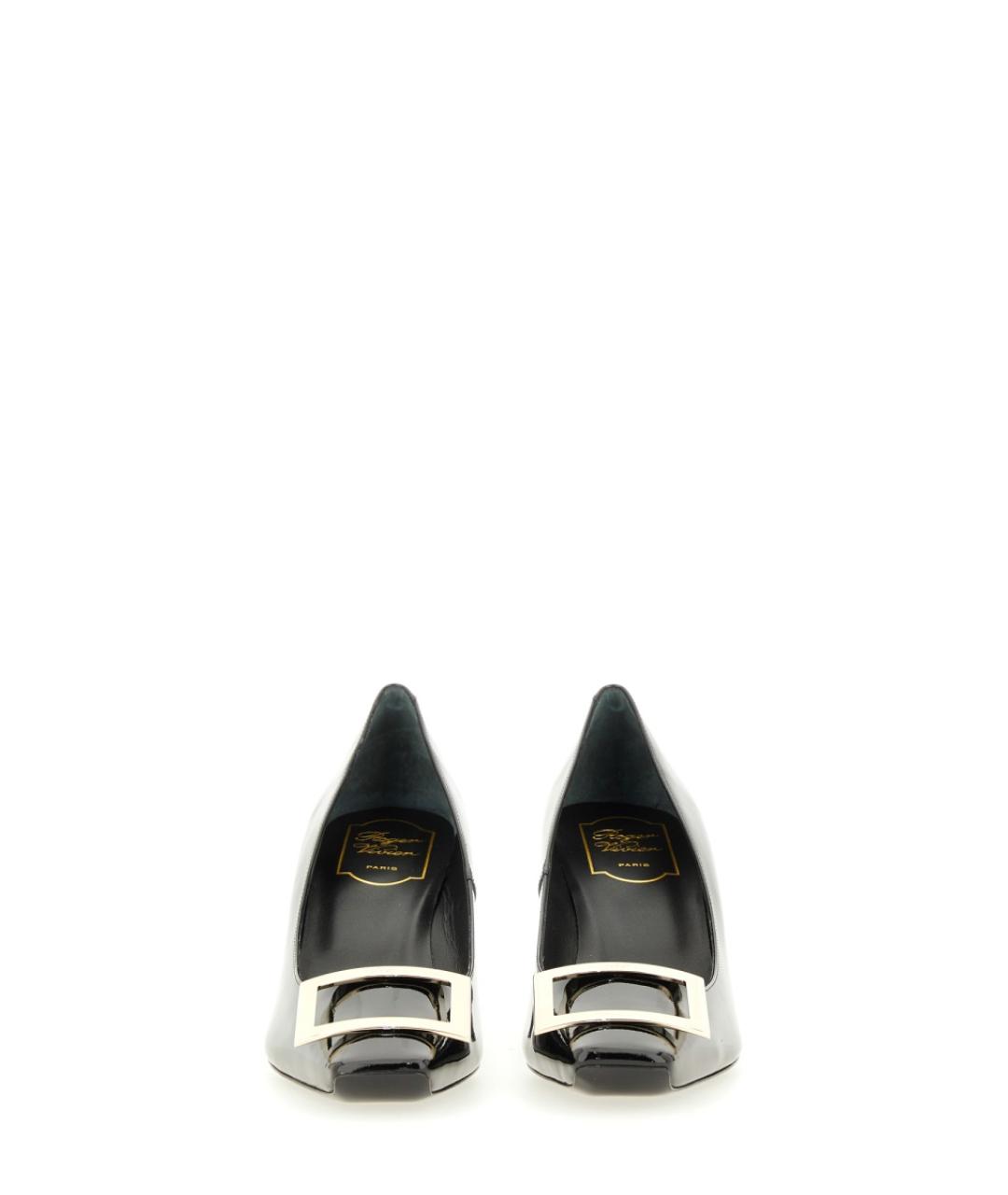 ROGER VIVIER Черные кожаные лодочки на низком каблуке, фото 4