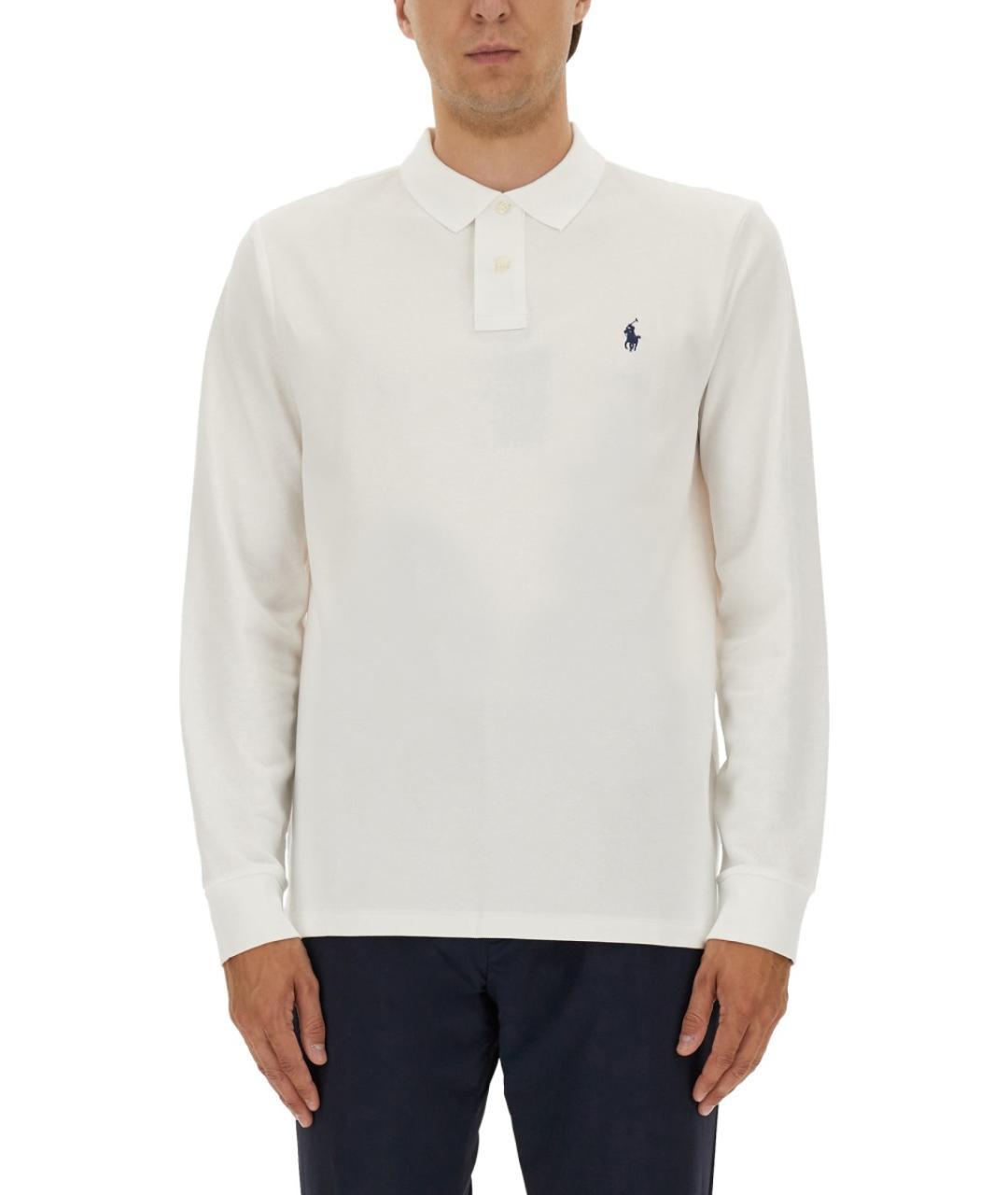 POLO RALPH LAUREN Белое хлопковое поло с длинным рукавом, фото 2