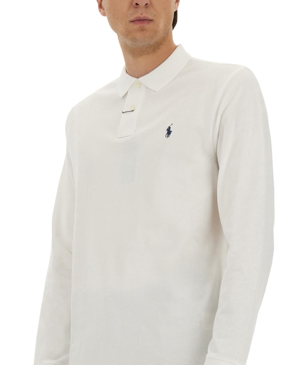 POLO RALPH LAUREN Белое хлопковое поло с длинным рукавом, фото 5