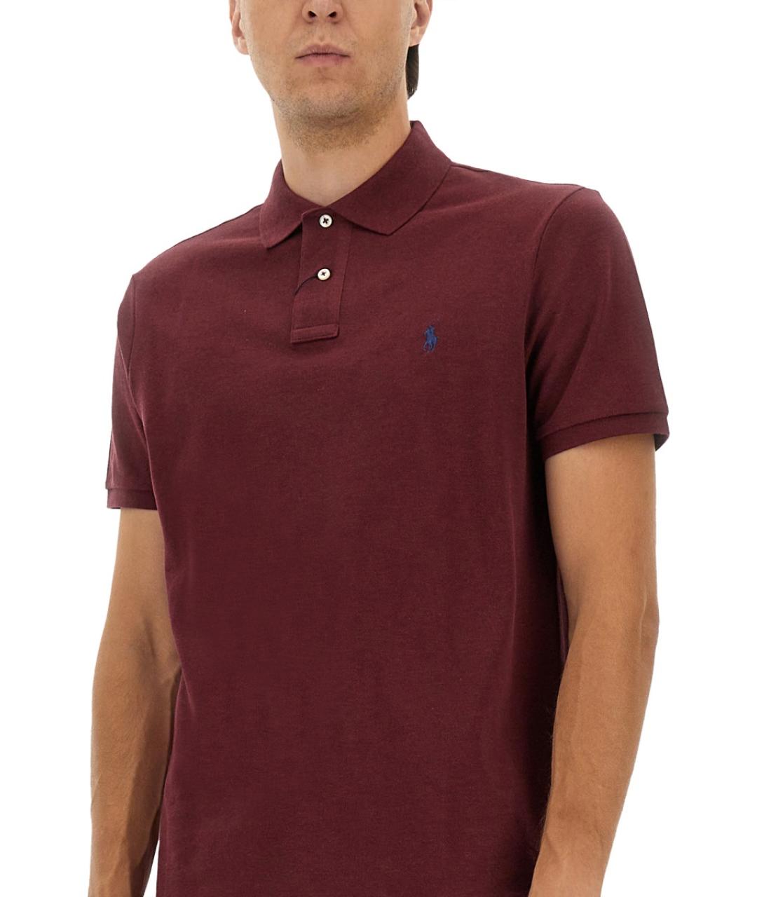 POLO RALPH LAUREN Бордовое хлопковое поло с коротким рукавом, фото 5