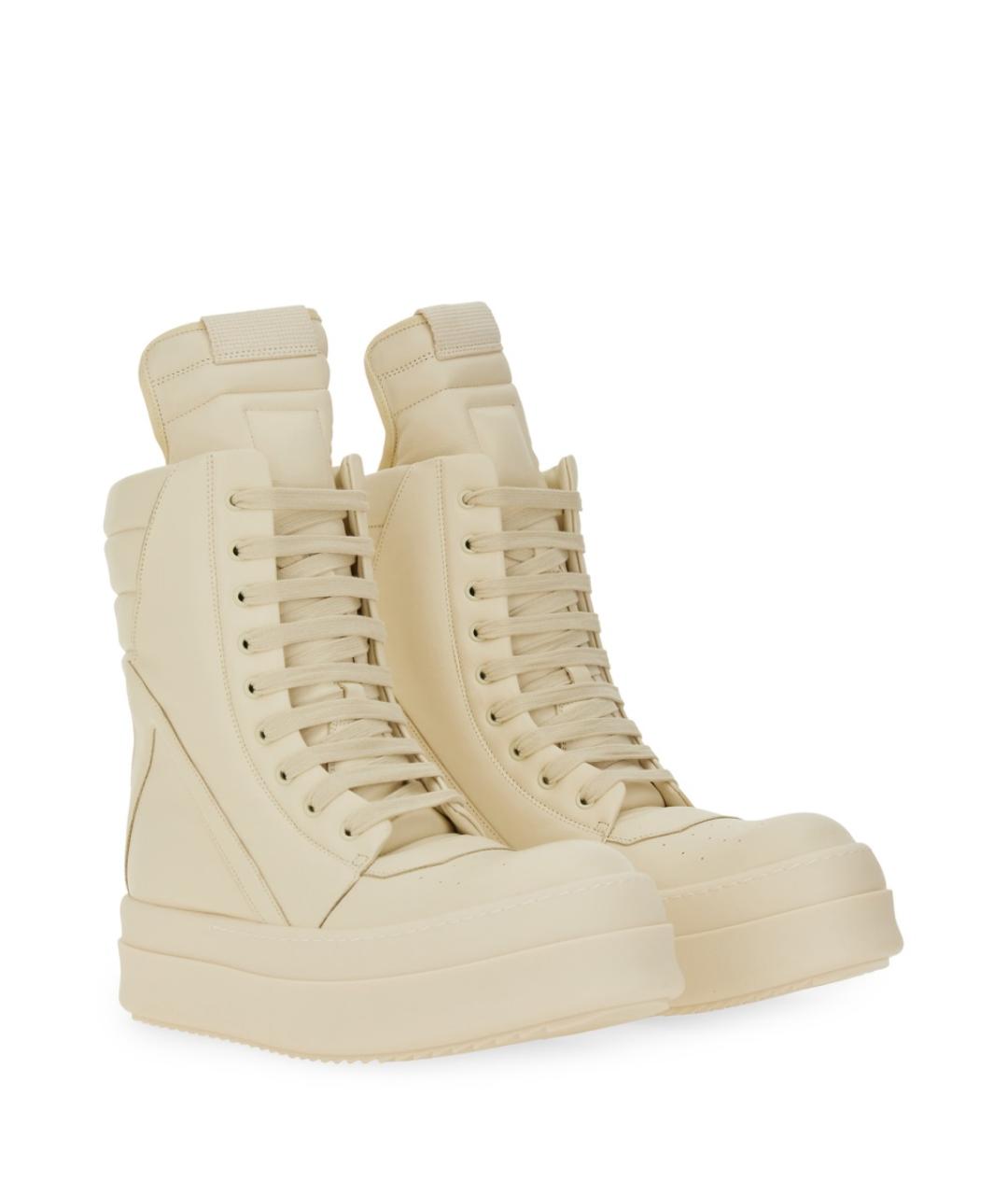 RICK OWENS Бежевые кожаные высокие кроссовки / кеды, фото 2