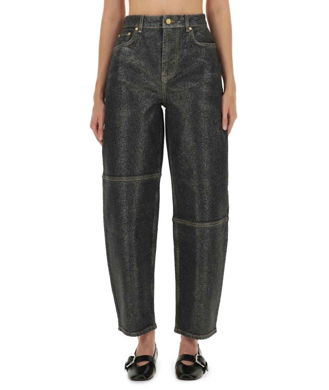 GANNI Черные хлопковые прямые джинсы, фото 5