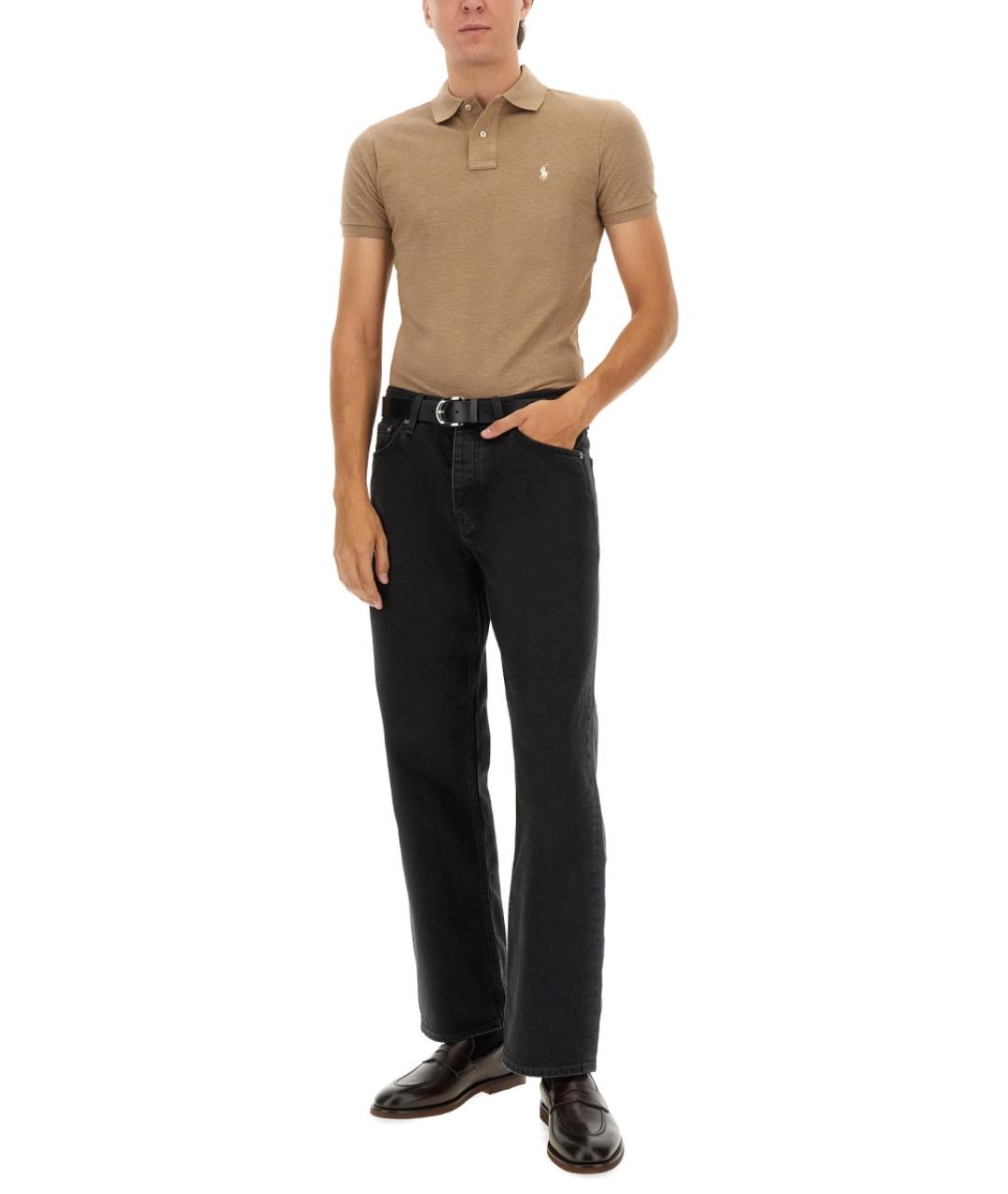 POLO RALPH LAUREN Бежевое хлопковое поло с коротким рукавом, фото 3