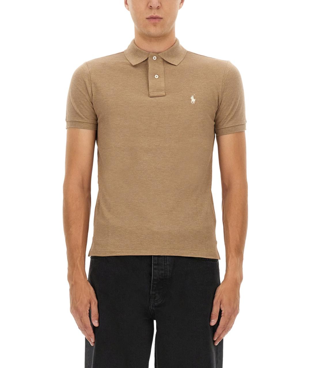 POLO RALPH LAUREN Бежевое хлопковое поло с коротким рукавом, фото 2