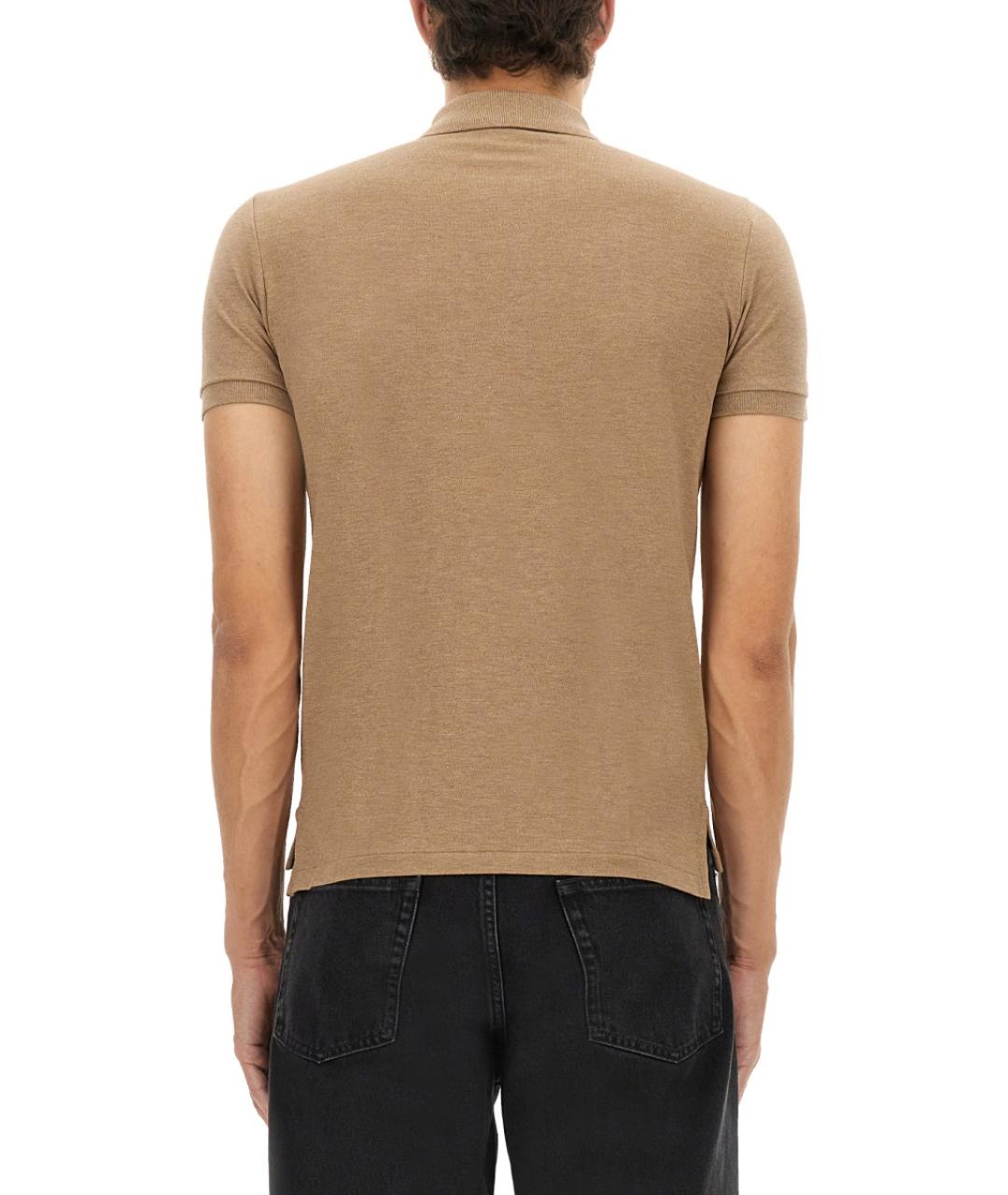 POLO RALPH LAUREN Бежевое хлопковое поло с коротким рукавом, фото 4